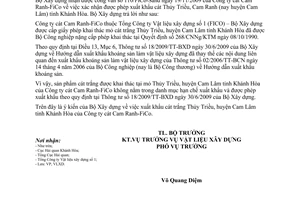 Công văn 119/BXD-VLXD  hướng dẫn xuất khẩu cát trắng Công ty cát Cam Ranh-FiCo