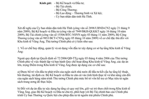 Công văn 2322/TTg-KTTH cơ chế, chính sách các Dự án trọng điểm tại Khu kinh tế Vũng Áng tỉnh Hà Tĩnh