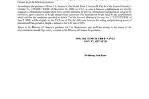 Official Dispatch No. 15448/TC-TCT, Value-added tax (VAT) rates for internationa