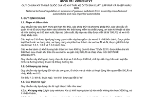 Quy chuẩn kỹ thuật Quốc gia QCVN 05:2009/BGTVT về khí thải xe ô tô sản xuất, lắp ráp và nhập khẩu mới do Bộ Giao thông vận tải ban hành