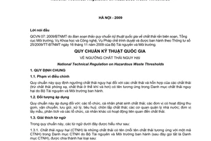 Quy chuẩn kỹ thuật Quốc gia QCVN 07:2009/BTNMT về ngưỡng chất thải nguy hại do Bộ Tài nguyên và Môi trường ban hành