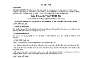 Quy chuẩn kỹ thuật Quốc gia QCVN 25:2009/BTNMT về nước thải của bãi chôn lấp chất thải rắn do Bộ Tài nguyên và Môi trường ban hành