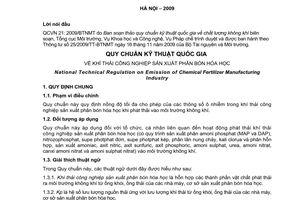 Quy chuẩn kỹ thuật Quốc gia QCVN 21:2009/BTNMT về khí thải công nghiệp sản xuất phân bón hóa học Bộ Tài nguyên và Môi trường ban hành
