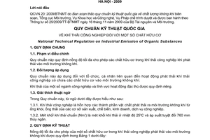 Quy chuẩn kỹ thuật Quốc gia QCVN 20:2009/BTNMT về khí thải công nghiệp đối với một số chất hữu cơ do Bộ Tài nguyên và Môi trường ban hành