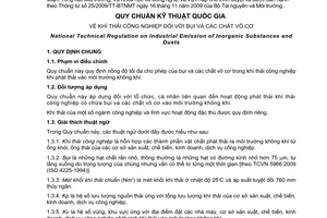 Quy chuẩn kỹ thuật Quốc gia QCVN 19:2009/BTNMT về khí thải công nghiệp đối với bụi và các chất vô cơ do Bộ Tài nguyên và Môi trường ban hành