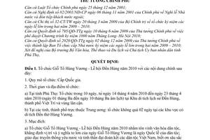 Quyết định 2069/QĐ-TTg  tổ chức Giỗ Tổ Hùng Vương - Lễ hội Đền Hùng năm 2010