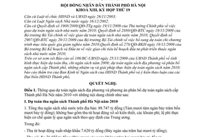 Nghị quyết 15/2009/NQ-HĐND dự toán ngân sách địa phương phân bổ ngân sách cấp thành phố Hà Nội năm 2010