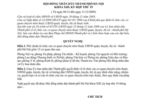Nghị quyết 23/2009/NQ-HĐND tổ chức các cơ quan chuyên môn Ủy ban nhân dân quận, huyện, thị xã - thành phố Hà Nội