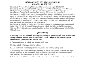 Nghị quyết 12/2009/NQ-HĐND phê duyệt phương án giá các loại đất trên địa bàn tỉnh Quảng Ninh năm 2010