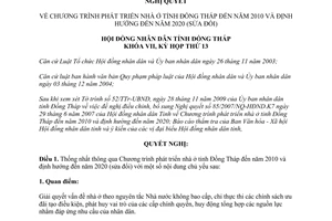 Nghị quyết số 20/2009/NQ-HĐND Chương trình phát triển nhà ở tỉnh Đồng Tháp