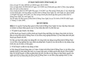 Quyết định 110/2009/QĐ-UBND ủy quyền  giao nhiệm vụ cho Ban quản lý khu kinh tế Đông Nam Nghệ An