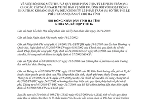 Nghị quyết 114/2009/NQ-HĐND bổ sung mức thu và quy định phân chia tỷ lệ