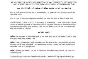 Nghị quyết 112/2009/NQ-HĐND quản lý duy tu bảo dưỡng bảo trì công trình giao thông Hà Tĩnh