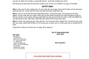 Quyết định 21/2009/QĐ-UBND giao chỉ tiêu kế hoạch phát triển kinh tế xã hội 2010 Cà Mau