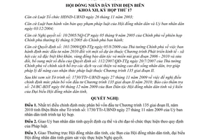 Nghị quyết 174/2009/NQ- HĐND điều chỉnh định mức phân bổ vốn đầu tư chương trình 135 Điện Biên