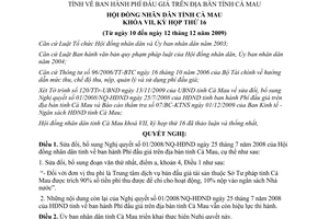 Nghị quyết 14/2009/NQ-HĐND Sửa đổi bổ sung 01/2008/NQ-HĐND ban hành Phí đấu giá Cà Mau