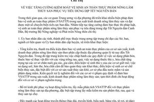 Chỉ thị 4127/CT-BNN-QLCL  tăng cường kiểm soát vệ sinh an toàn thực phẩm nông lâm thủy sản phục vụ tiêu dùng dịp Tết Nguyên đán