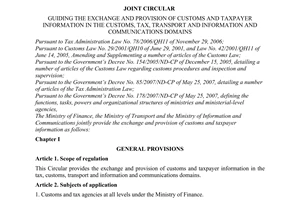 Joint circular No. 235/2009/TTLT/BTC-BGTVT-BTTT guiding the exchange and provisi