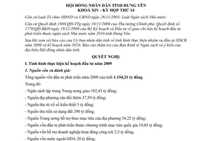 Nghị quyết 195/2009/NQ-HĐND kế hoạch đầu tư xây dựng cơ bản năm 2009 Hưng Yên