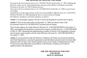 Circular No. 36/2009/TT-BCT of December 14, 2009, promulgating the regulation on petrol and oil agents