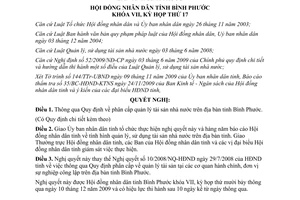 Nghị quyết 16/2009/NQ-HĐND phân cấp quản lý tài sản nhà nước trên địa bàn tỉnh Bình Phước