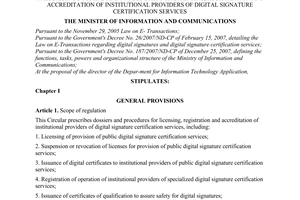 Circular No. 37/2009/TT-BTTTT prescribing dossiers and procedures for licensing, registration and accreditation of institutional