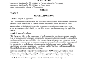 Decree No. 112/2009/ND-CP on management of work construction investment expenses