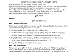 Thông tư 37/2009/TT-BTTTT hồ sơ, thủ tục liên quan đến cấp phép, đăng ký, công nhận các tổ chức cung cấp dịch vụ chứng thực chữ ký số