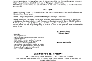 Thông tư 27/2009/TT-BTNMT định mức kinh tế - kỹ thuật quản lý cung cấp thông tin dữ liệu đo đạc bản đồ