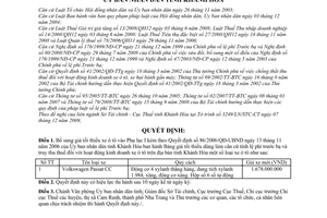 Quyết định 98/2009/QĐ-UBND điều chỉnh bảng giá tối thiểu dùng làm căn cứ tính lệ phí trước bạ truy thu thuế hoạt động kinh doanh xe ô tô