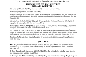 Nghị quyết 18/2009/NQ-HĐND dự toán thu chi ngân sách địa phương Ninh Thuận 2010