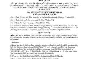 Nghị quyết 26/2009/NQ-HĐND hỗ trợ chi phí khám chữa bệnh gia đình nghèo dân tộc thiểu số Khánh Hòa