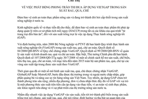 Chỉ thị 4136/CT-BNN-TT phát động phong trào thi đua áp dụng VietGap
