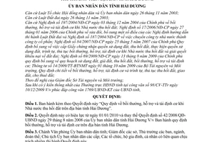 Quyết định 40/2009/QĐ-UBND  bồi thường, hỗ trợ tái định cư khi Nhà nước thu hồi đất trên địa bàn tỉnh Hải Dương