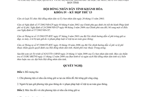 Nghị quyết 21/2009/NQ-HĐND thu nộp quản lý sử dụng phí trông giữ xe đạp xe máy xe ô tô Khánh Hòa