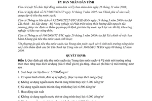 Quyết định 21/2009/QĐ-UBND giá tiêu thụ nước sạch Trung tâm nước sạch Bến Tre