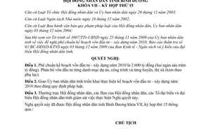 Nghị quyế 31/2009/NQ-HĐND7 kế hoạch vốn đầu tư xây dựng Bình Dương 2010