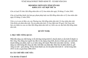 Nghị quyết 13/2009/NQ-HĐND kế hoạch phát triển kinh tế xã hội 2010 Yên Bái