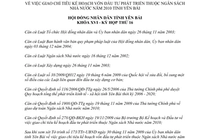 Nghị quyết 14/2009/NQ-HĐND giao chỉ tiêu kế hoạch vốn đầu tư phát triển ngân sách Nhà nước 2010 Yên Bái