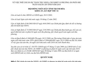 Nghị quyết 133/2009/NQ-HĐND dự toán thu ngân sách nhà nước chi ngân sách địa phương Thanh Hóa 2010