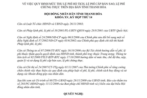 Nghị quyết 138/2009/NQ-HĐND mức thu lệ phí hộ tịch cấp bản sao chứng thực Thanh Hoá