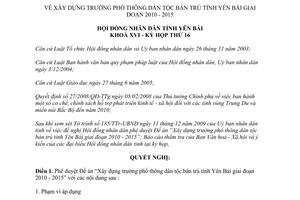 Nghị quyết số 22/2009/NQ-HĐND Xây dựng trường phổ thông dân tộc bán trú Yên Bái 2010 2015