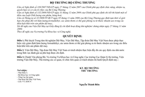 Quyết định 6328/QĐ-BCT phê duyệt phòng thí nghiệm thực hiện giám định hàm lượng formaldehyt, các amin thơm giải phóng ra từ thuốc nhuộm azo