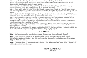 Quyết định 09/2009/QĐ-UBND Quy chế tổ chức hoạt động Phòng Y tế quận