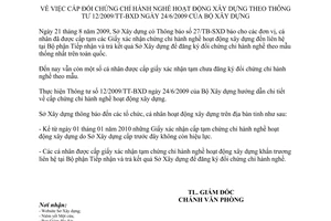 Thông báo 38/TB-SXD cấp đổi chứng chỉ hành nghề hoạt động xây dựng