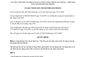 Quyết định 2541/QĐ-UBND công bố Tập đơn giá sửa chữa công trình xây dựng