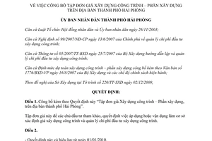 Quyết định 2542/QĐ-UBND công bố Tập đơn giá Xây dựng công trình