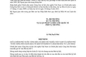 Thông báo hiệu lực Hiệp định khuyến khích và bảo hộ đầu tư lẫn nhau