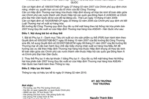 Thông tư 38/2009/TT-BCTquy tắc mặt hàng theo hệ thống hài hòa phiên bản 2007 trong quy tắc xuất xứ Hiệp định Thương mại hàng hóa  Asean - Hàn Quốc