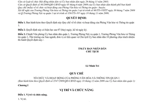 Quyết định 3547/2009/QĐ-UBND  Quy chế tổ chức hoạt động  Phòng Văn hóa  Thông tin quận 1